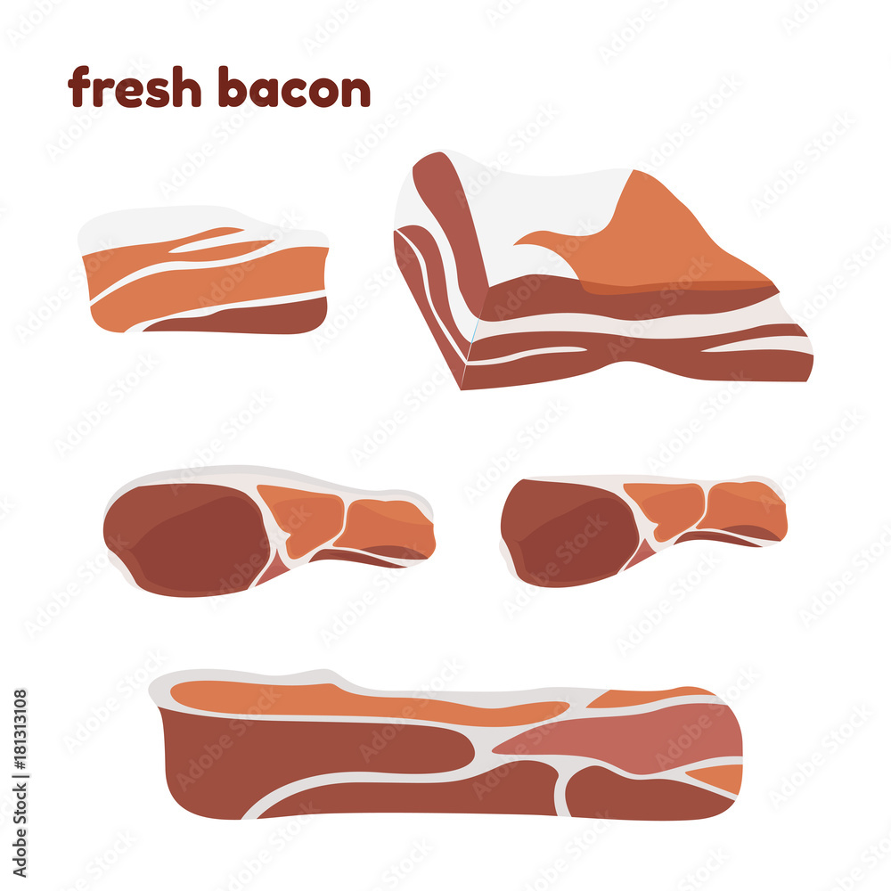 Vector illustration of fresh bacons set Vector illustration of fresh bacons set