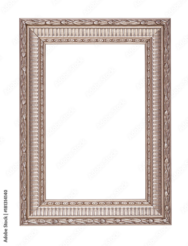 Silver decorative empty picture frame with pattern isolated on white background Silver decorative empty picture frame with pattern isolated on white background