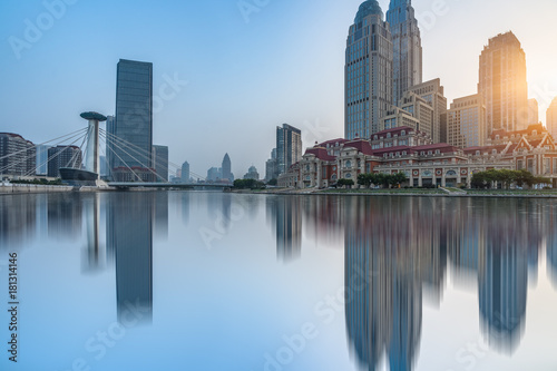 Tianjin city waterfront downtown skyline China..
