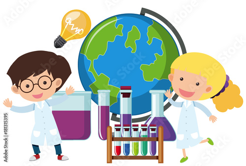 Boy and girl with globe