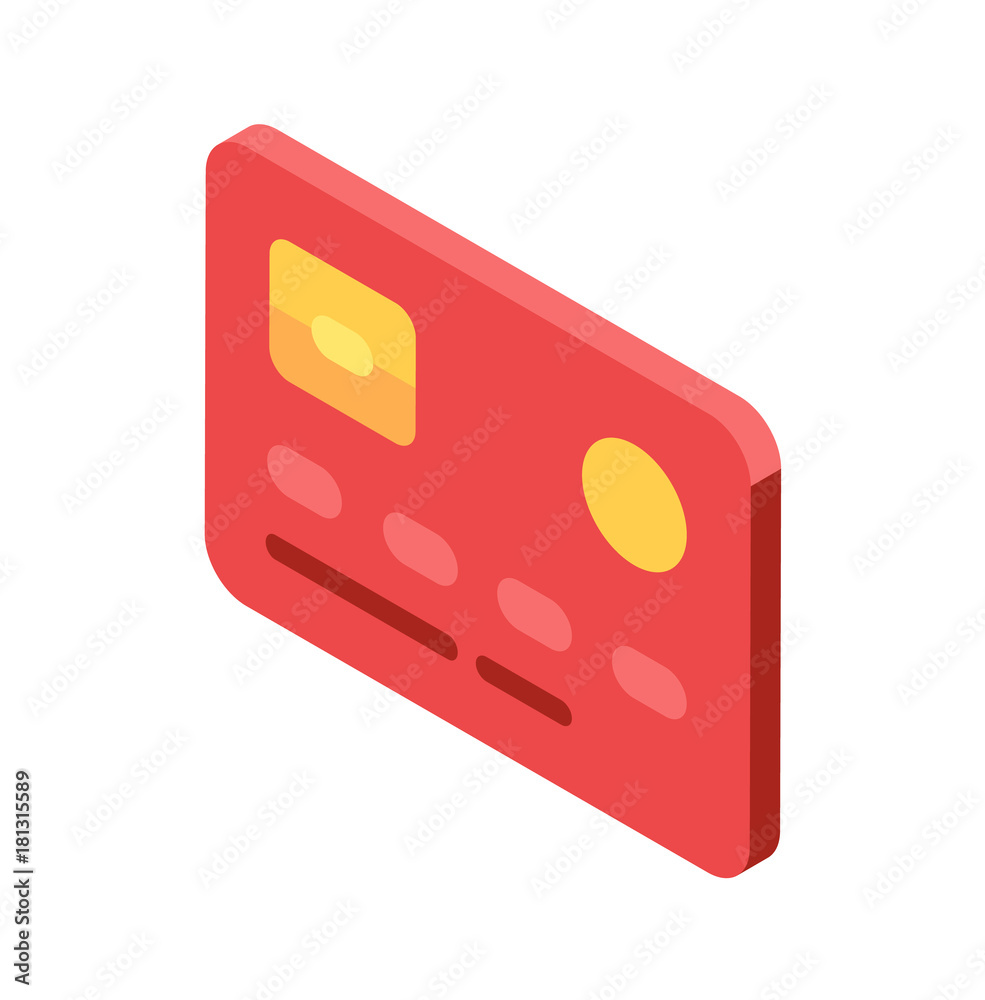 Isometric red credit card icon. Isometric red credit card icon.