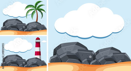 Background scenes with lighthouse and rocks
