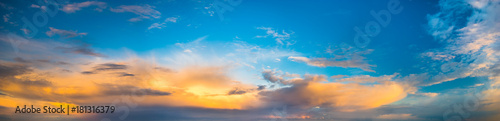 dramatic, colorful evening sky after storm pass, sky only, high resolution panorama © Mike Mareen