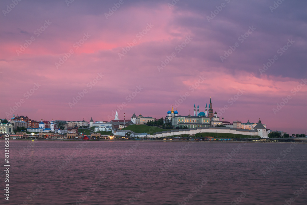 view to Kazan Kremlin from the river at sunset