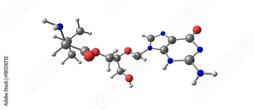 Valganciclovir molecular structure isolated on white