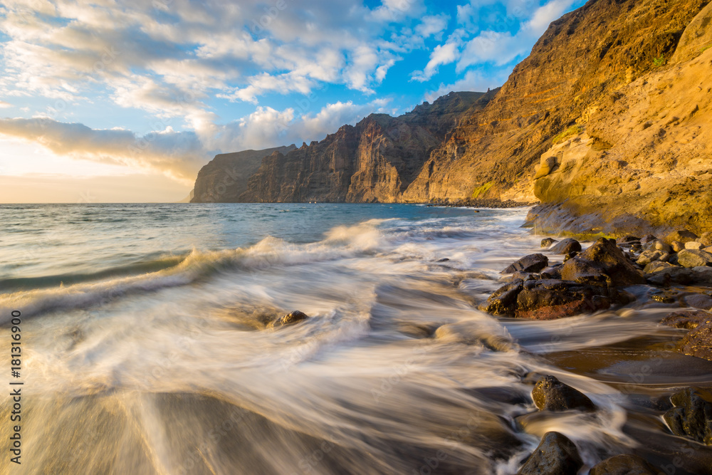 romantic, multi-colored sunset in Tenerife, Los Gigantes cliffs