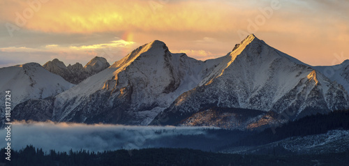mountain panorama (Tatra Mountains) with multicolored, dramatic sky © Mike Mareen