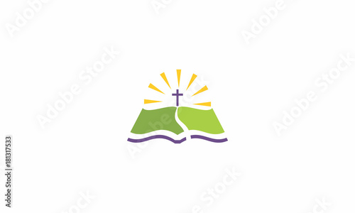 church, christian, catholic, cross, road, light, book, emblem symbol icon vector logo