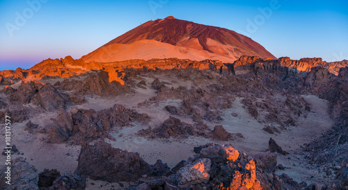 rocks on the Teide volcano in the light of the rising sun