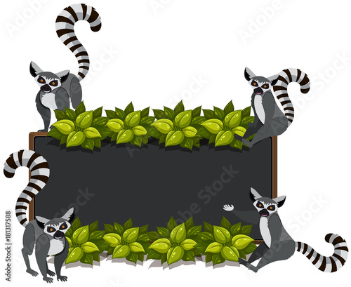 Border template with lemurs and leaves photo