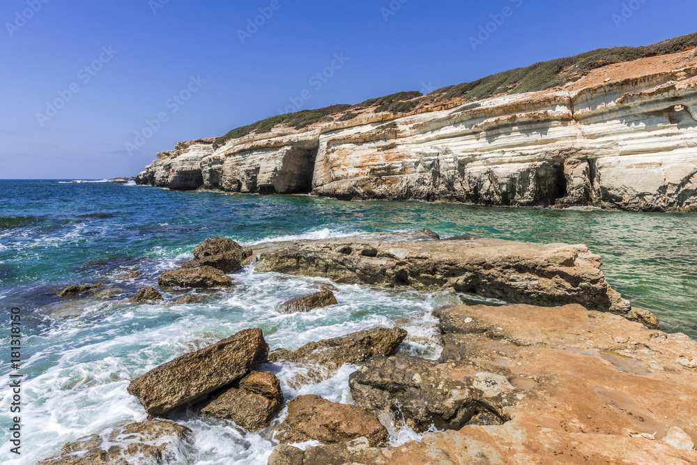 The rocky coast of the island of Cyprus