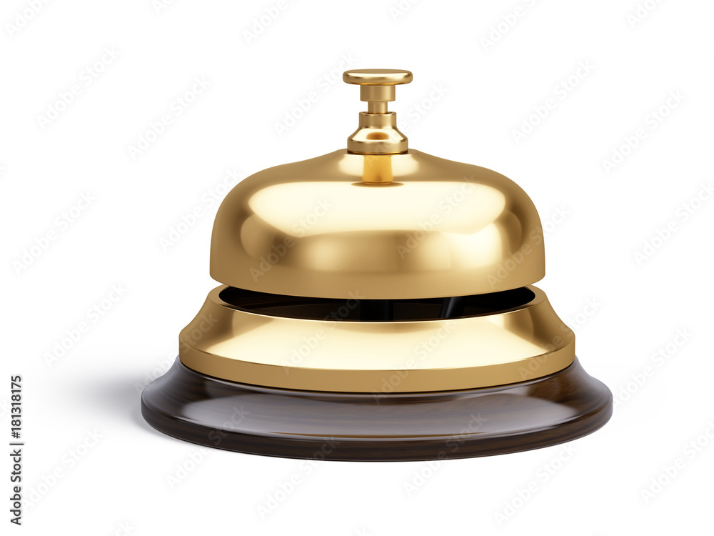 Service, hotel concept. Golden reception bell isolated on white background - 3d illustration Service, hotel concept. Golden reception bell isolated on white background - 3d illustration