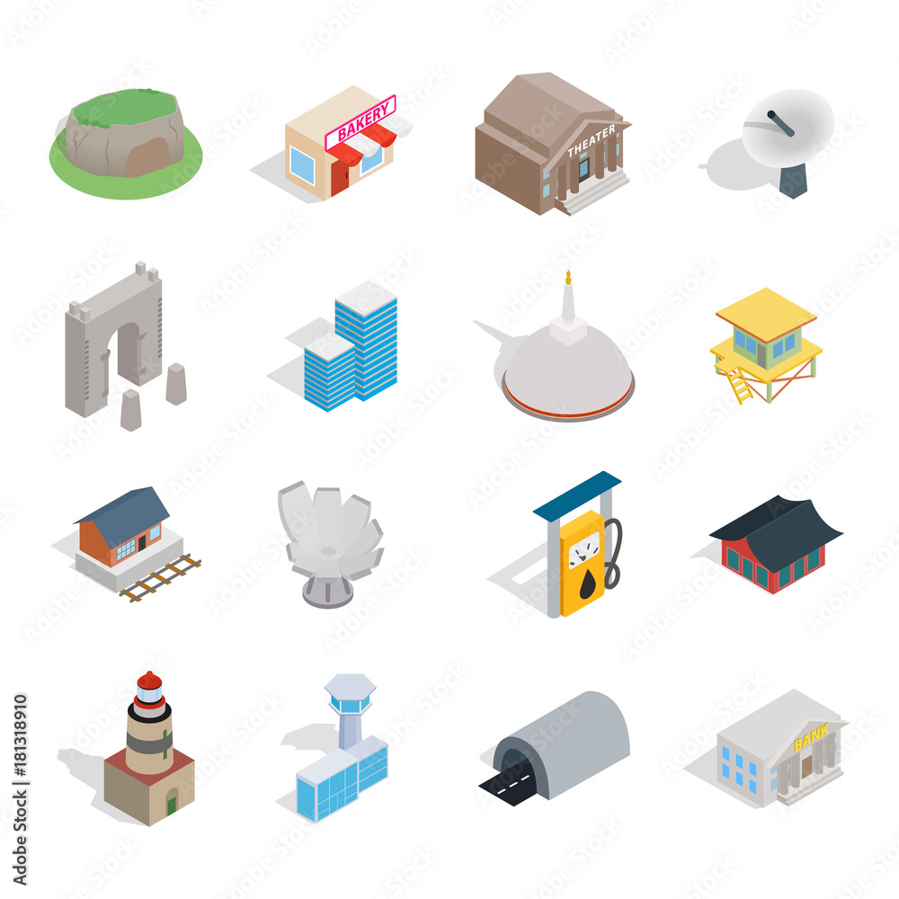 Building icon set, isometric style Building icon set, isometric style