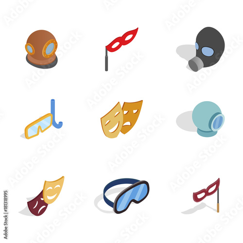 Mask icon set, isometric style