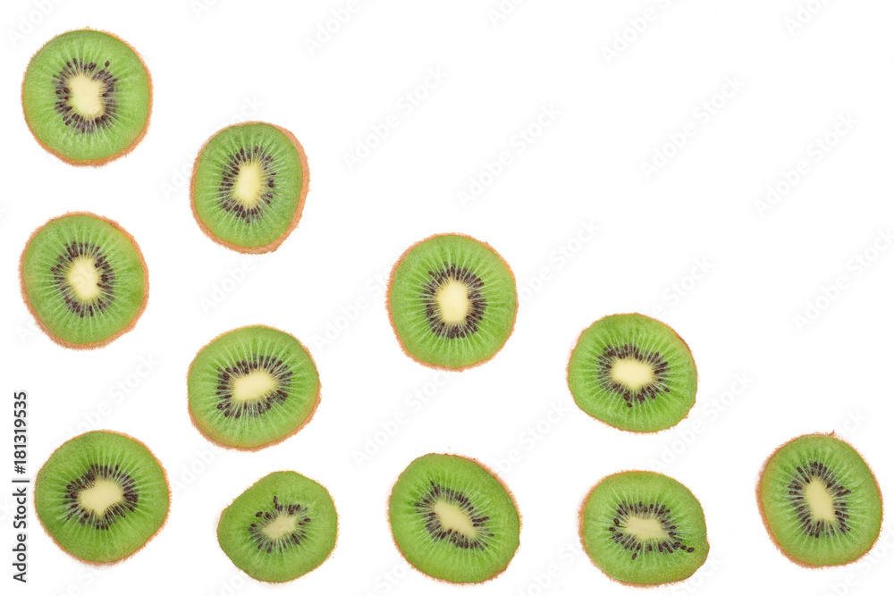 Fototapeta premium sliced kiwi fruit isolated on white background, with copy space for your text. Top view