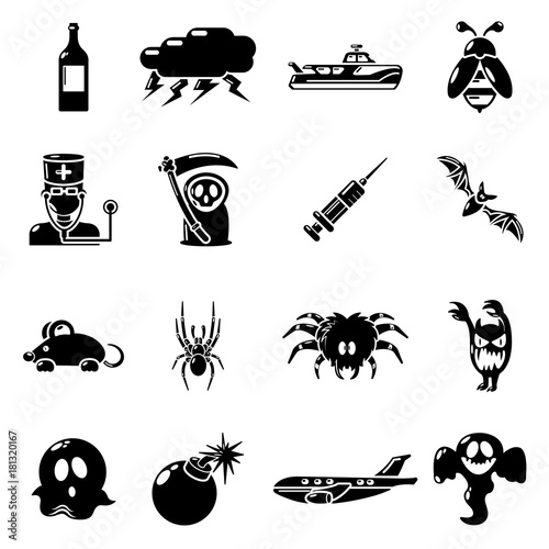 Fears phobias icons set, simple style