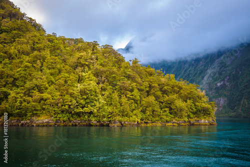 Landscape on board of a cruise ship touring Milford sound, New Zealand