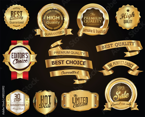 Retro golden ribbons and labels vector collection