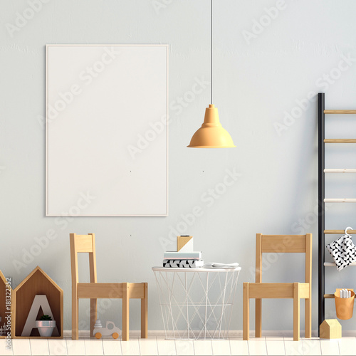 Pastel child's room. playroom. modern style. 3d illustration. Poster mock up