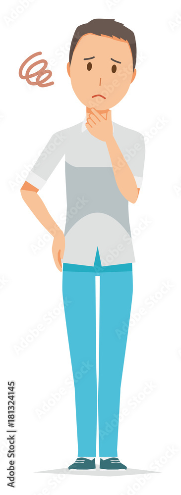 An illustration troubled by a man wearing a short sleeve shirt An illustration troubled by a man wearing a short sleeve shirt