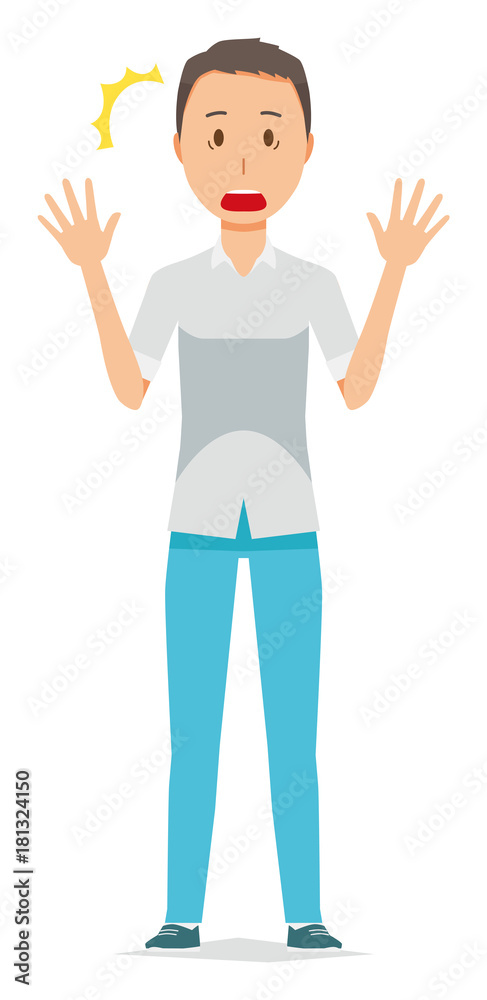 Illustration that a man wearing a short-sleeved shirt is surprised Illustration that a man wearing a short-sleeved shirt is surprised