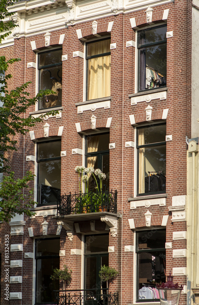 Naklejka premium Traditional old buildings in Amsterdam