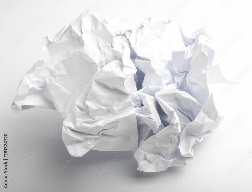  single page of crumpled paper on white