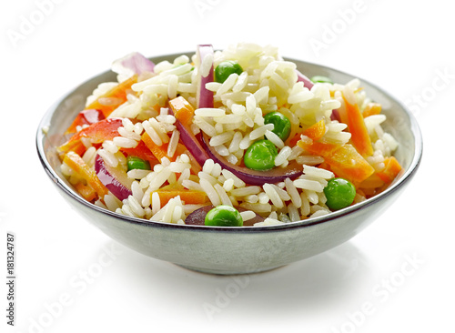 bowl of boiled rice with vegetables