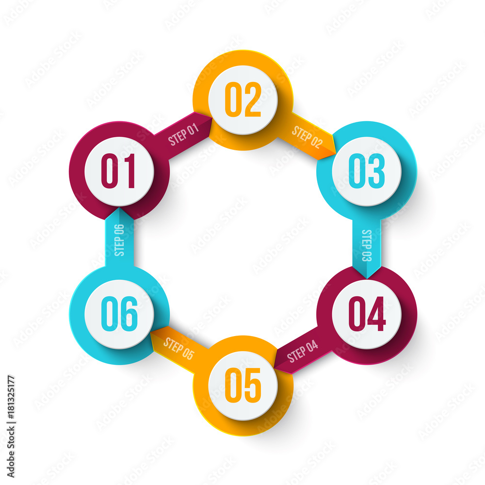 Vector circle element for infographic. Template for cycle diagram, graph, presentation and round chart. Business concept with 6 options, parts, steps or processes. Abstract background.