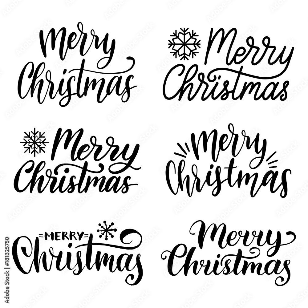 Vector handwritten Merry Christmas calligraphy set. Collection of Nativity and New Year lettering.