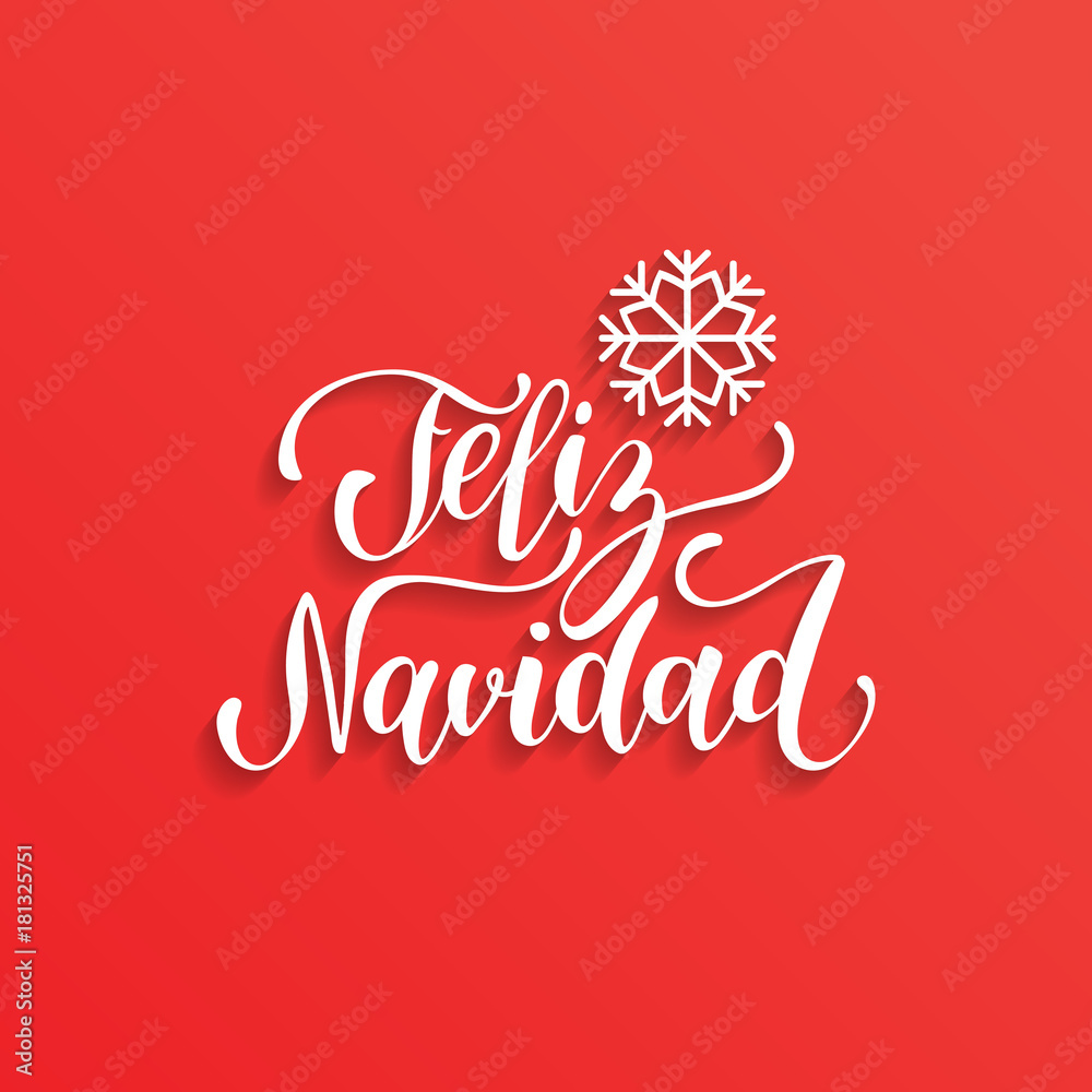 Feliz Navidad translated from Spanish Merry Christmas handwritten lettering with snowflake illustration. Feliz Navidad translated from Spanish Merry Christmas handwritten lettering with snowflake illustration.