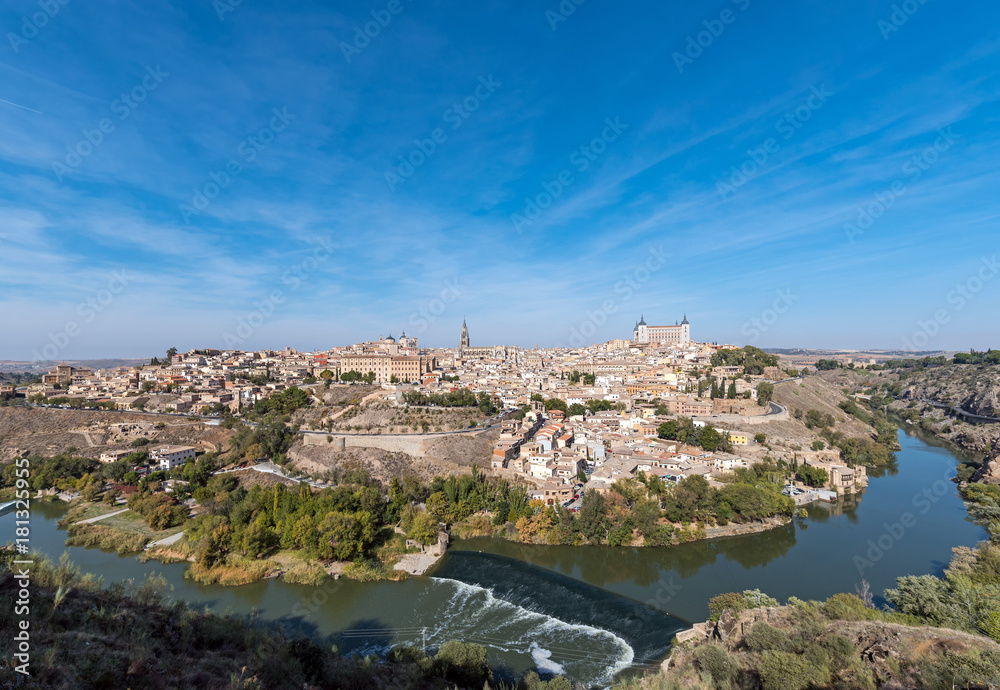 Panoramic view of Toledo in Spain with the river Tagus