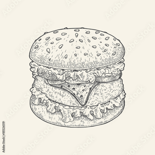 Burger hand drawing vintage style,Burger drawing isolate on white background