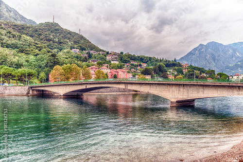 View over John Fitzgerald Kennedy Bridge in central Lecco, Italy
