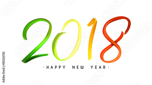 2018 New Year Hand Drawn Lettering. Design of Happy New Year Symbol Drawn Acrylic Paint. Vector Illustration for Greeting Cards or Festive Compositions.