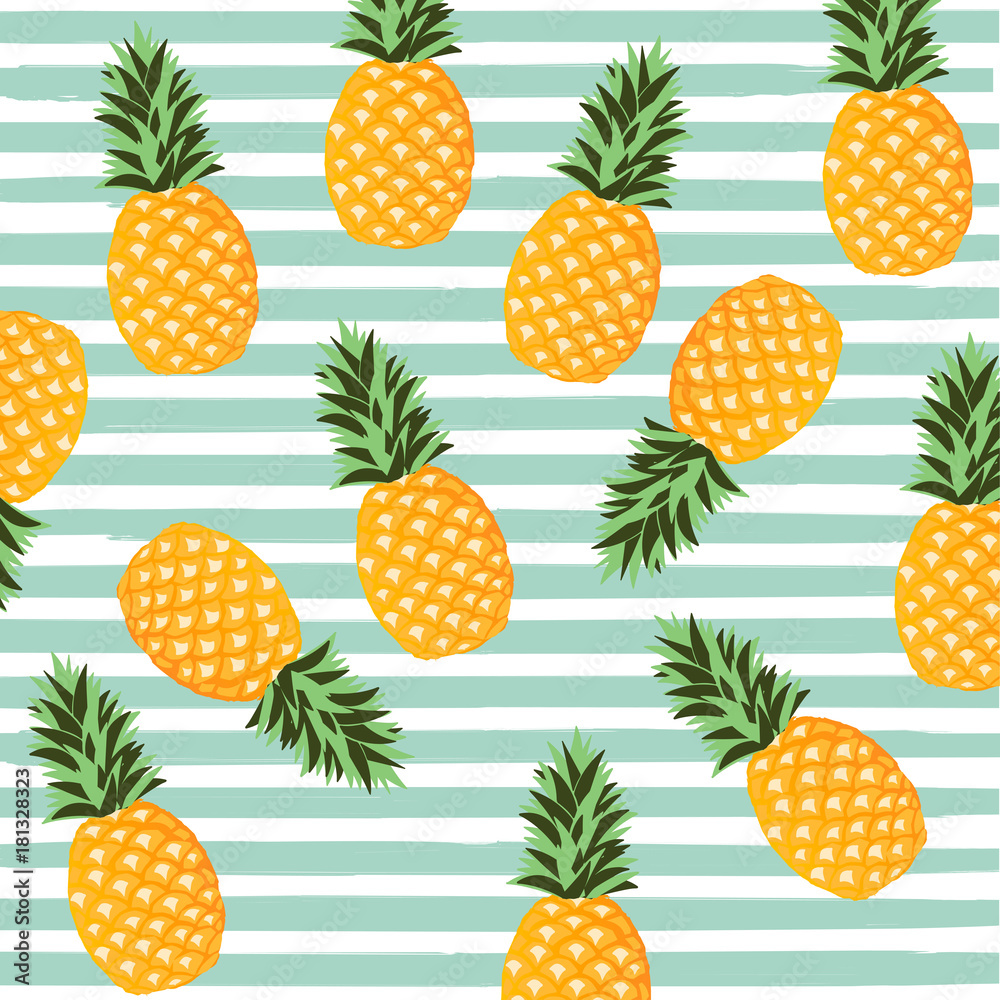 Pineapple with stripes seamless pattern background. Pineapple poster design. Wallpaper, invitation card, textile print vector illustration design Pineapple with stripes seamless pattern background. Pineapple poster design. Wallpaper, invitation card, textile print vector illustration design