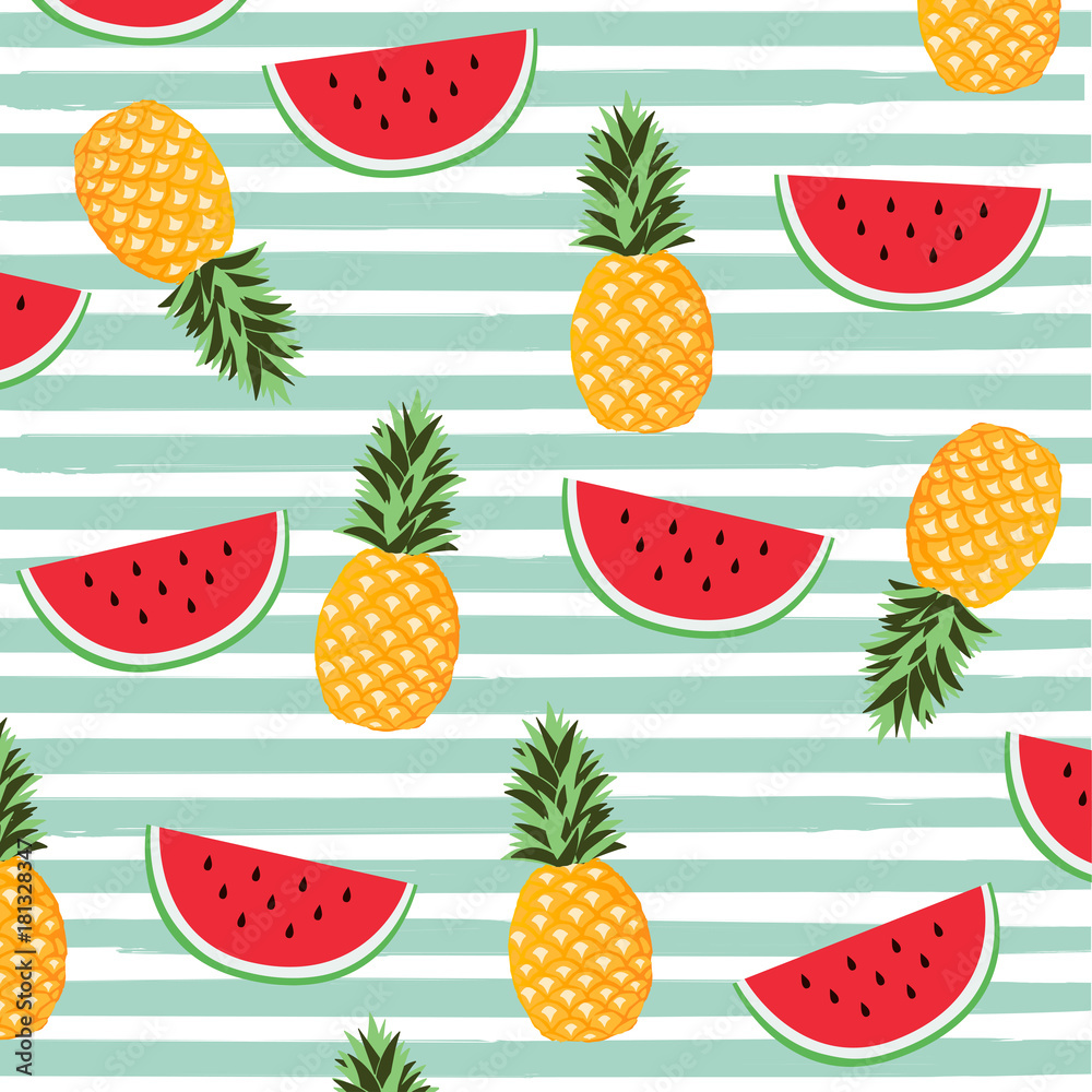 Pineapple and watermelon with stripes seamless pattern background ...