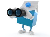 Milk box character looking through binoculars