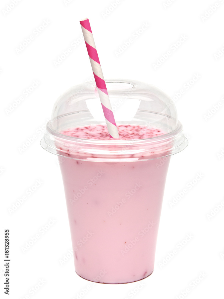 Strawberry Milkshake In Takeaway Cup And Straw Isolated On White Background  Stock Photo, Picture and Royalty Free Image. Image 58605516.