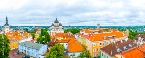 Aerial view of the Toompea castle and Alexander Nevski Cathedral in Tallinn, Estonia