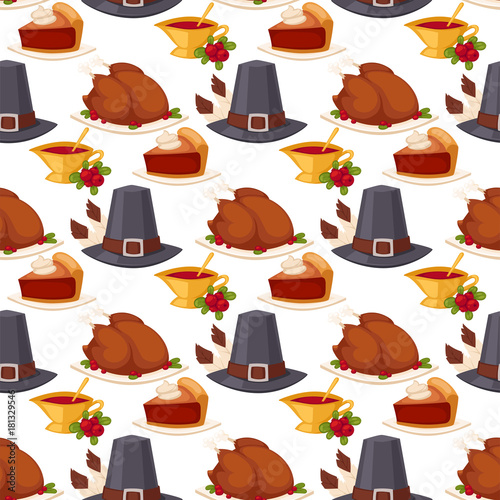 Happy thanksgiving day design holiday seamless pattern background fresh food harvest autumn season vector illustration