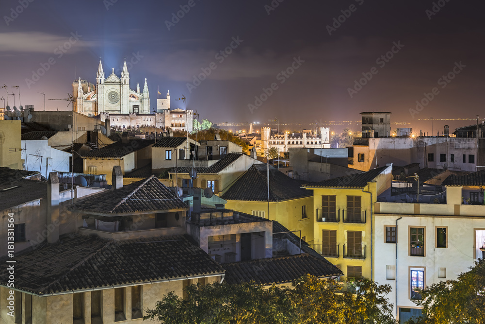 Night over the old town of Palma, Mallorca