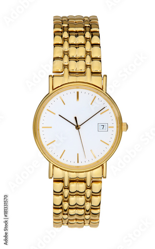 Gold wrist watch isolated on white