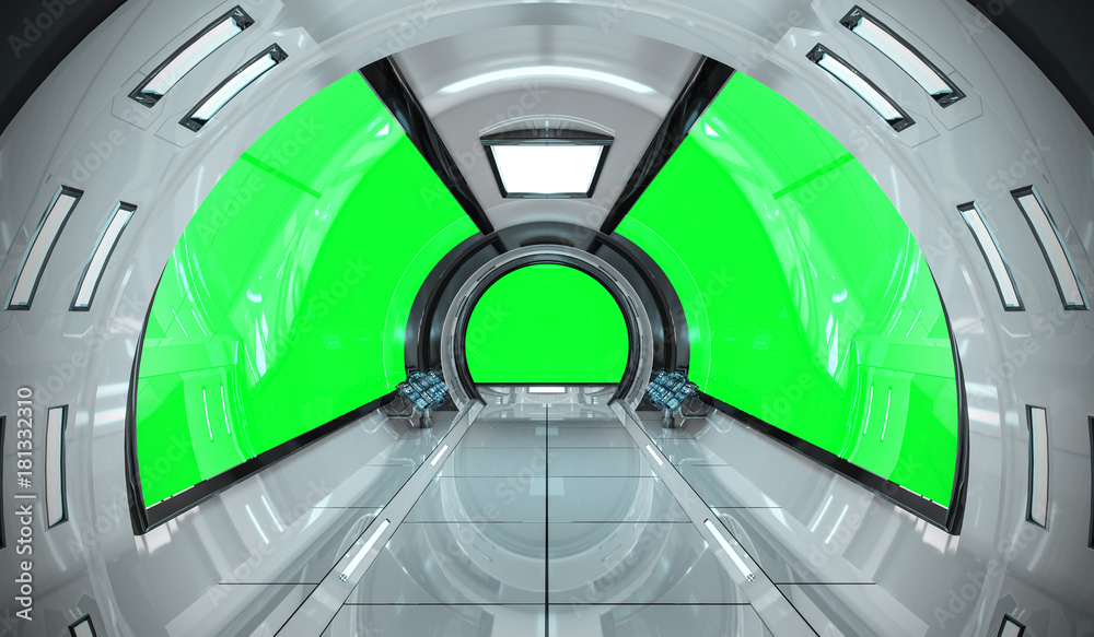 Naklejka premium Spaceship bright interior with 3D rendering