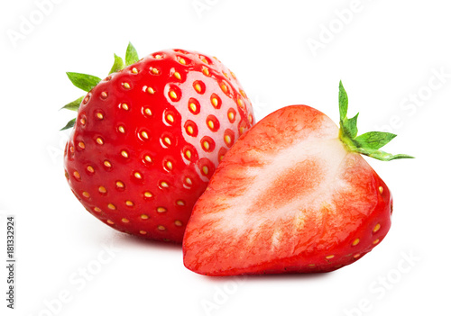 Strawberry with sliced half isolated on white background