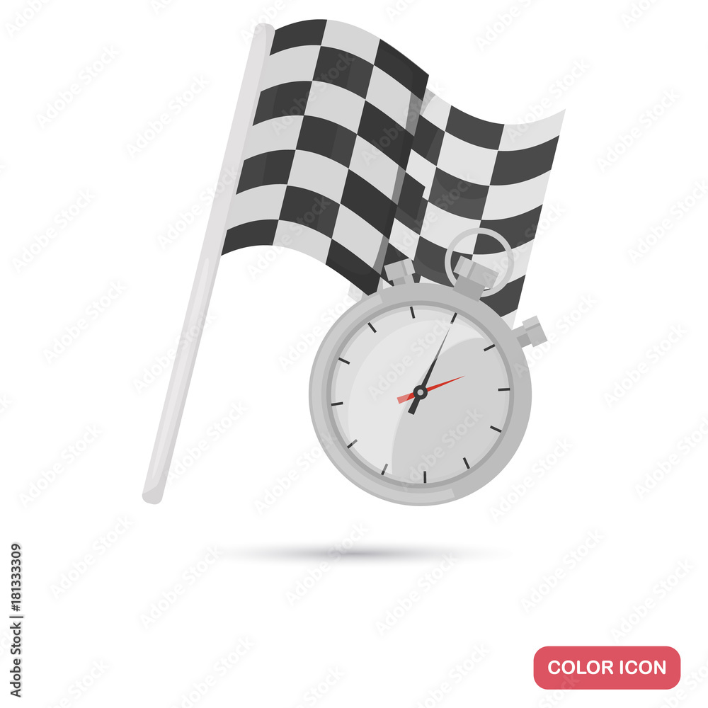 Fotografie Finish racing flag and stopwatch color flat icon