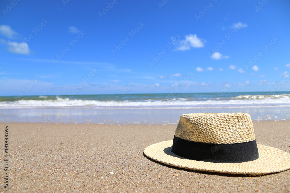 Hat on the beach In tropical countries summer,style Minmal,copy space Hat on the beach In tropical countries summer,style Minmal,copy space