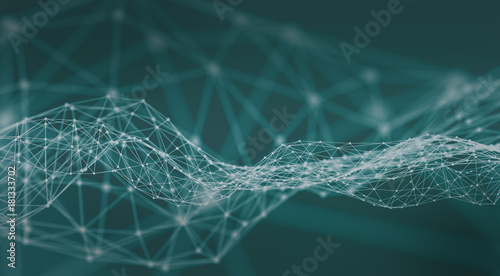 Abstract polygonal space light background with connecting dots and lines. Plexus effect. 3d render