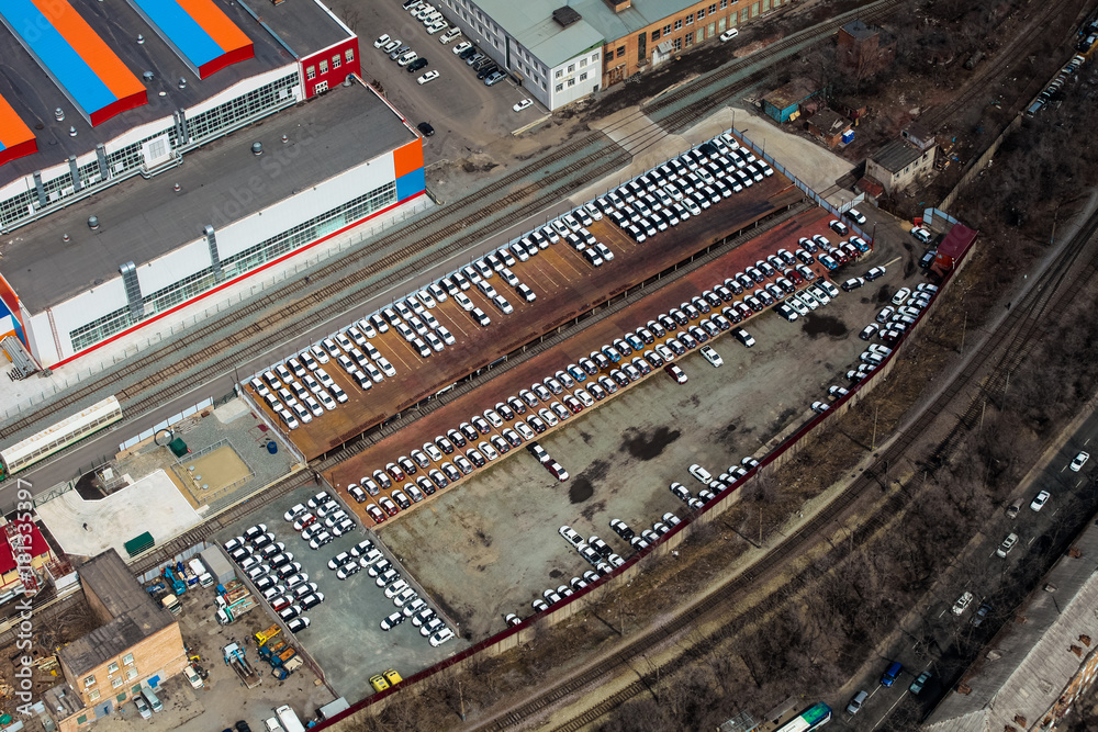 Fototapeta Automobile plant Sollers in Vladivostok, parking of new cars