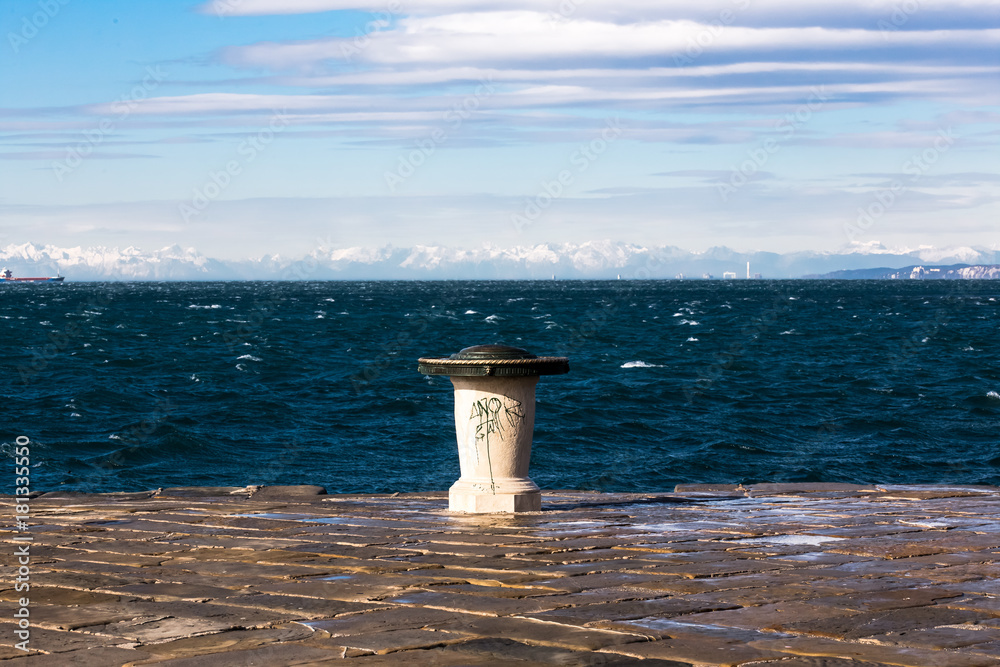 Fototapeta premium bora wind on Audace pier, Trieste